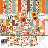 Fall Fun Collection, collection product image, showing coordinated Paper & Sticker Kit, full-size Die Cuts, and Sticker Sheet for scrapbook layouts, memory albums, cards, journals, and keepsakes. Buyer theme: Coordinated Autumn Scrapbook & Paper Craft Collection. Fall Fun coordinated scrapbook collection with paper, stickers and die cuts for autumn photos, harvest stories and thankful memories. Color palette includes Dusty aqua and blue gray, Warm cream and soft gray, Cocoa and espresso brown
