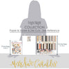 Fright Night Collection, size guide image, showing coordinated Paper & Sticker Kit, full-size Die Cuts, and Sticker Sheet for scrapbook layouts, memory albums, cards, journals, and keepsakes. Buyer theme: Coordinated Cute Halloween Scrapbook Collection. Fright Night coordinated scrapbook collection with 12x12 paper, stickers and die-cut Halloween embellishments. Color palette includes Soft black, charcoal gray, cream, ivory, peach, pumpkin orange, candy corn yellow, gold, lavender and lilac