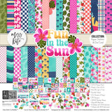 Fun in the Sun Collection, collection product image, showing coordinated Paper & Sticker Kit, full-size Die Cuts, and Sticker Sheet for scrapbook layouts, memory albums, cards, journals, and keepsakes. Buyer theme: Coordinated Beach Vacation Scrapbook Collection. Fun in the Sun coordinated scrapbook collection with paper, stickers and die cuts for beach trips, island vacations, ocean adventures and sunny memories. Designed for Ocean adventure memory pages, Summer card making, Mini albums