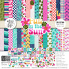 Fun in the Sun Collection, collection product image, showing coordinated Paper & Sticker Kit, full-size Die Cuts, and Sticker Sheet for scrapbook layouts, memory albums, cards, journals, and keepsakes. Buyer theme: Coordinated Beach Vacation Scrapbook Collection. Fun in the Sun coordinated scrapbook collection with paper, stickers and die cuts for beach trips, island vacations, ocean adventures and sunny memories. Designed for Ocean adventure memory pages, Summer card making, Mini albums