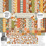 Give Thanks Collection, collection product image, showing coordinated Paper & Sticker Kit, full-size Die Cuts, and Sticker Sheet for scrapbook layouts, memory albums, cards, journals, and keepsakes. Buyer theme: Coordinated Thanksgiving Scrapbook Collection. Give Thanks coordinated Thanksgiving scrapbook collection with 12x12 paper, die cuts and a sticker sheet. Color palette includes Pumpkin orange, rust, harvest gold, mustard yellow, dusty aqua, teal, sage, olive, cream, tan and brown
