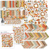 Give Thanks Collection, main product image, showing coordinated Paper & Sticker Kit, full-size Die Cuts, and Sticker Sheet for scrapbook layouts, memory albums, cards, journals, and keepsakes. Buyer theme: Coordinated Thanksgiving Scrapbook Collection. Give Thanks coordinated Thanksgiving scrapbook collection with 12x12 paper, die cuts and a sticker sheet. Color palette includes Pumpkin orange, rust, harvest gold, mustard yellow, dusty aqua, teal, sage, olive, cream, tan and brown