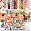 It's Spooky Season Collection, collection product image, showing coordinated Paper & Sticker Kit, full-size Die Cuts, and Sticker Sheet for scrapbook layouts, memory albums, cards, journals, and keepsakes. Buyer theme: Coordinated Halloween Scrapbook Collection. It's Spooky Season scrapbook collection with 12x12 Double-Sided Paper, Die Cuts and one coordinating Sticker Sheet. Scrapbook collection, paper and sticker supplies, die cut embellishments, and coordinated memory keeping products