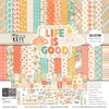 Life is Good Collection, collection product image, showing coordinated Paper & Sticker Kit, full-size Die Cuts, and Sticker Sheet for scrapbook layouts, memory albums, cards, journals, and keepsakes. Buyer theme: Coordinated Everyday Memory Scrapbook Collection. Life is Good coordinated scrapbook collection with paper, stickers and die cuts for friendship, family stories, gratitude and happy everyday memories. Designed for Family story pages, Gratitude journals, Card making
