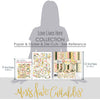 Love Lives Here Collection, size guide image, showing coordinated Paper & Sticker Kit, full-size Die Cuts, and Sticker Sheet for scrapbook layouts, memory albums, cards, journals, and keepsakes. Buyer theme: Coordinated Family Memory Scrapbook Collection. Love Lives Here coordinated family scrapbook collection with paper, stickers and die cuts for home memories, family stories, love and belonging. Coordinating patterns include Polka dots, Pinstripes, Leaf and flower silhouettes