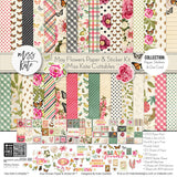 May Flowers Collection, collection product image, showing coordinated Paper & Sticker Kit, full-size Die Cuts, and Sticker Sheet for scrapbook layouts, memory albums, cards, journals, and keepsakes. Buyer theme: Spring Floral Scrapbook & Paper Craft Collection. May Flowers coordinated spring scrapbook collection with paper, stickers and die-cut botanical embellishments. Color palette includes Rose pink, coral, blush, sage green, mint, yellow, orange, cream and charcoal