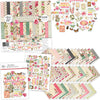 May Flowers Collection, main product image, showing coordinated Paper & Sticker Kit, full-size Die Cuts, and Sticker Sheet for scrapbook layouts, memory albums, cards, journals, and keepsakes. Buyer theme: Spring Floral Scrapbook & Paper Craft Collection. May Flowers coordinated spring scrapbook collection with paper, stickers and die-cut botanical embellishments. Color palette includes Rose pink, coral, blush, sage green, mint, yellow, orange, cream and charcoal