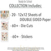 Ready for School Collection, includes image, showing coordinated Paper & Sticker Kit, full-size Die Cuts, and Sticker Sheet for scrapbook layouts, ancestry albums, family history pages, and keepsakes. Buyer theme: Coordinating School Memory Paper Crafting Collection. Ready for School coordinated paper crafting collection combining school scrapbook papers, stickers and die cuts for school-year memory keeping. Color palette includes brick red, blush pink, sage green