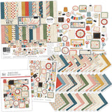 Ready for School Collection, main product image, showing coordinated Paper & Sticker Kit, full-size Die Cuts, and Sticker Sheet for scrapbook layouts, ancestry albums, family history pages, and keepsakes. Buyer theme: Coordinating School Memory Paper Crafting Collection. Ready for School coordinated paper crafting collection combining school scrapbook papers, stickers and die cuts for school-year memory keeping. Color palette includes dusty blue, deep navy blue, apple red