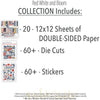 Red White and Bloom Collection, includes image, showing coordinated Paper & Sticker Kit, full-size Die Cuts, and Sticker Sheet for scrapbook layouts, memory albums, cards, journals, and keepsakes. Buyer theme: Americana Paper Crafting Collection. Red White and Bloom coordinated scrapbook collection with paper, stickers and die cuts for Fourth of July photos, summer gatherings and patriotic family memories. Designed for Summer picnic pages, Card making, Mini albums