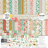 The World Awaits Collection, collection product image, showing coordinated Paper & Sticker Kit, full-size Die Cuts, and Sticker Sheet for scrapbook layouts, memory albums, cards, journals, and keepsakes. Buyer theme: Coordinated Vacation Scrapbook Collection. Coordinated travel collection with 12x12 papers, die cuts and sticker sheet for vacation scrapbooking and memory keeping. Visible artwork includes monstera leaves, palm fronds, airplane, passport