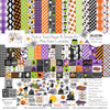 Trick or Treat Collection, collection product image, showing coordinated Paper & Sticker Kit, full-size Die Cuts, and Sticker Sheet for scrapbook layouts, memory albums, cards, journals, and keepsakes. Buyer theme: Coordinated Cute Halloween Collection. Trick or Treat coordinated scrapbook collection with 12x12 paper, stickers and die-cut Halloween embellishments. Scrapbook collection, paper and sticker supplies, die cut embellishments, and coordinated memory keeping products