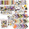 Trick or Treat Collection, main product image, showing coordinated Paper & Sticker Kit, full-size Die Cuts, and Sticker Sheet for scrapbook layouts, memory albums, cards, journals, and keepsakes. Buyer theme: Coordinated Cute Halloween Collection. Trick or Treat coordinated scrapbook collection with 12x12 paper, stickers and die-cut Halloween embellishments. Scrapbook collection, paper and sticker supplies, die cut embellishments, and coordinated memory keeping products