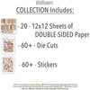 Wildflowers Collection, includes image, showing coordinated Paper & Sticker Kit, full-size Die Cuts, and Sticker Sheet for scrapbook layouts, memory albums, cards, journals, and keepsakes. Buyer theme: Coordinated Garden & Floral Scrapbook Collection. Wildflowers coordinated scrapbook collection with paper, stickers and die cuts for garden memories, outdoor photos, nature journals and colorful botanical projects. Designed for Spring and summer memory pages, Card making, Mini albums