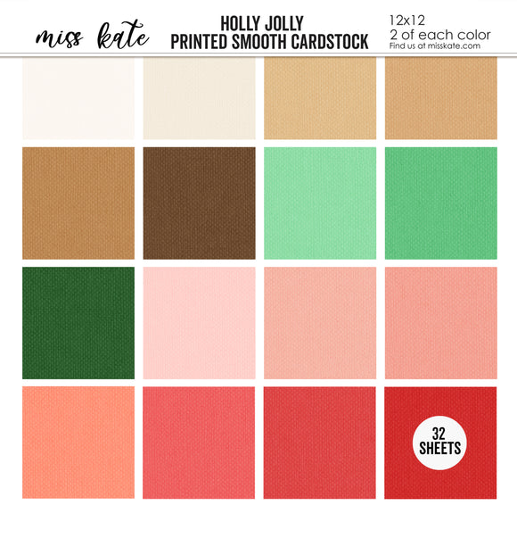Holly Jolly - Linen-Printed Smooth Cardstock Single-Sided
