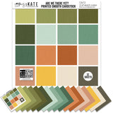 Are We There Yet? Cardstock, main product image, showing 12x12 linen printed smooth cardstock for scrapbook page bases, photo mats, card making, die cutting, titles, borders, and layered paper projects. Buyer theme: Retro Travel Colors Printed Cardstock Pack. 32-sheet 12x12 printed smooth cardstock pack in 16 coordinating mint, teal, olive, orange, coral, yellow, cream, and taupe shades. Visible artwork includes retro road trip cars, vintage airplanes, travel cameras, globes and maps