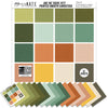 Are We There Yet? Cardstock, main product image, showing 12x12 linen printed smooth cardstock for scrapbook page bases, photo mats, card making, die cutting, titles, borders, and layered paper projects. Buyer theme: Retro Travel Colors Printed Cardstock Pack. 32-sheet 12x12 printed smooth cardstock pack in 16 coordinating mint, teal, olive, orange, coral, yellow, cream, and taupe shades. Visible artwork includes retro road trip cars, vintage airplanes, travel cameras, globes and maps