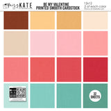 Be My Valentine Cardstock, high resolution cover image, showing 12x12 printed smooth cardstock for scrapbook page bases, photo mats, card making, die cutting, titles, borders, and layered paper projects. Buyer theme: Pink & Aqua Valentine Printed Smooth Cardstock. Be My Valentine Printed Smooth Cardstock in cocoa, cream, ivory, pink, coral, red, aqua and teal shades with a subtle coordinating printed texture. Designed for Couples photo albums, Love story pages, Friendship memory keeping