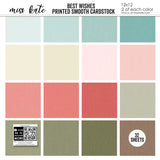 Best Wishes Cardstock, high resolution cover image, showing 12x12 printed smooth cardstock for scrapbook page bases, photo mats, card making, die cutting, titles, borders, and layered paper projects. Buyer theme: Soft Floral Printed Smooth Cardstock in Pastel Tones. 32-sheet coordinating printed smooth cardstock pack. Visible artwork includes ribbon bows, wildflowers, leafy sprigs, floral banners. Coordinating patterns include plaid, polka dots, floral toss