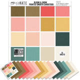 Bloom and Grow Cardstock, main product image, showing 12x12 printed smooth cardstock for scrapbook page bases, photo mats, card making, die cutting, titles, borders, and layered paper projects. Buyer theme: Spring Floral Printed Smooth Cardstock. Bloom and Grow Printed Smooth Cardstock with 16 coordinating linen-look floral palette colors in coral, blush, gold, cream, teal and warm neutrals