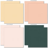 Bloom and Grow Cardstock, cardstock paper patterns 17 through 24 preview, showing 12x12 printed smooth cardstock for scrapbook page bases, photo mats, card making, die cutting, titles, borders, and layered paper projects. Buyer theme: Spring Floral Printed Smooth Cardstock. Bloom and Grow Printed Smooth Cardstock with 16 coordinating linen-look floral palette colors in coral, blush, gold, cream, teal and warm neutrals