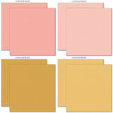 Bloom and Grow Cardstock, cardstock paper patterns 9 through 16 preview, showing 12x12 printed smooth cardstock for scrapbook page bases, photo mats, card making, die cutting, titles, borders, and layered paper projects. Buyer theme: Spring Floral Printed Smooth Cardstock. Bloom and Grow Printed Smooth Cardstock with 16 coordinating linen-look floral palette colors in coral, blush, gold, cream, teal and warm neutrals