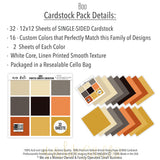 Boo Cardstock, includes image, showing 12x12 printed smooth cardstock for scrapbook page bases, photo mats, card making, die cutting, titles, borders, and layered paper projects. Buyer theme: Halloween Orange Black & Cream Printed Cardstock. Boo Printed Smooth Cardstock in nine coordinating cream, taupe, charcoal, black, orange and gold linen-look colors for Halloween paper crafting. Scrapbook cardstock, card making cardstock, photo mat paper, die-cutting paper, and coordinated album colors