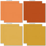Boo Cardstock, cardstock paper patterns 25 through 32 preview, showing 12x12 printed smooth cardstock for scrapbook page bases, photo mats, card making, die cutting, titles, borders, and layered paper projects. Buyer theme: Halloween Orange Black & Cream Printed Cardstock. Boo Printed Smooth Cardstock in nine coordinating cream, taupe, charcoal, black, orange and gold linen-look colors for Halloween paper crafting