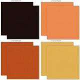 Boo Cardstock, cardstock paper patterns 9 through 16 preview, showing 12x12 printed smooth cardstock for scrapbook page bases, photo mats, card making, die cutting, titles, borders, and layered paper projects. Buyer theme: Halloween Orange Black & Cream Printed Cardstock. Boo Printed Smooth Cardstock in nine coordinating cream, taupe, charcoal, black, orange and gold linen-look colors for Halloween paper crafting