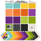 Chills and Thrills Premium monthly box. main 12x12 cardstock presentation with aqua, teal, yellow, orange, purple, green, charcoal, black and cream.