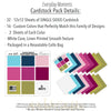Everyday Moments Cardstock, includes image, showing 12x12 printed smooth cardstock for scrapbook page bases, photo mats, card making, die cutting, titles, borders, and layered paper projects. Buyer theme: Navy, Berry & Pink Printed Smooth Cardstock. Everyday Moments Printed Smooth Cardstock in coordinating aqua, navy, pink, raspberry, berry, citron, olive and soft white colors. Coordinating patterns include Geometric quilt patterns, Floral medallion trellis, Tiny tulip repeats