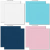 Everyday Moments Cardstock, cardstock paper patterns 17 through 24 preview, showing 12x12 printed smooth cardstock for scrapbook page bases, photo mats, card making, die cutting, titles, borders, and layered paper projects. Buyer theme: Navy, Berry & Pink Printed Smooth Cardstock. Everyday Moments Printed Smooth Cardstock in coordinating aqua, navy, pink, raspberry, berry, citron, olive and soft white colors. Designed for Memory keeping, Family scrapbook layouts, Friendship memory albums