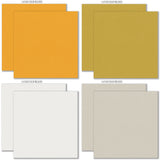 Fall Fun Cardstock, cardstock paper patterns 9 through 16 preview, showing 12x12 printed smooth cardstock for scrapbook page bases, photo mats, card making, die cutting, titles, borders, and layered paper projects. Buyer theme: Warm Autumn Color Palette Printed Smooth Cardstock. Fall Fun Printed Smooth Cardstock in coordinating orange, rust, gold, mustard, aqua, cream, gray and brown autumn shades. Designed for Gratitude journals, Seasonal paper crafting, Fall scrapbook layouts