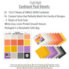 Fright Night Cardstock, includes image, showing 12x12 printed smooth cardstock for scrapbook page bases, photo mats, card making, die cutting, titles, borders, and layered paper projects. Buyer theme: Orange Purple Halloween Printed Smooth Cardstock. Fright Night Printed Smooth Cardstock in sixteen coordinating cream, orange, yellow, lavender and gray linen-look colors for Halloween paper crafting
