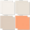 Fright Night Cardstock, cardstock paper patterns 1 through 8 preview, showing 12x12 printed smooth cardstock for scrapbook page bases, photo mats, card making, die cutting, titles, borders, and layered paper projects. Buyer theme: Orange Purple Halloween Printed Smooth Cardstock. Fright Night Printed Smooth Cardstock in sixteen coordinating cream, orange, yellow, lavender and gray linen-look colors for Halloween paper crafting