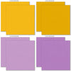 Fright Night Cardstock, cardstock paper patterns 17 through 24 preview, showing 12x12 printed smooth cardstock for scrapbook page bases, photo mats, card making, die cutting, titles, borders, and layered paper projects. Buyer theme: Orange Purple Halloween Printed Smooth Cardstock. Fright Night Printed Smooth Cardstock in sixteen coordinating cream, orange, yellow, lavender and gray linen-look colors for Halloween paper crafting