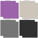 Fright Night Cardstock, cardstock paper patterns 25 through 32 preview, showing 12x12 printed smooth cardstock for scrapbook page bases, photo mats, card making, die cutting, titles, borders, and layered paper projects. Buyer theme: Orange Purple Halloween Printed Smooth Cardstock. Fright Night Printed Smooth Cardstock in sixteen coordinating cream, orange, yellow, lavender and gray linen-look colors for Halloween paper crafting