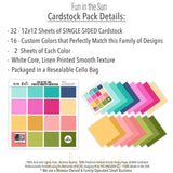 Fun in the Sun Cardstock, includes image, showing 12x12 printed smooth cardstock for scrapbook page bases, photo mats, card making, die cutting, titles, borders, and layered paper projects. Buyer theme: Bright Tropical Printed Smooth Cardstock. Fun in the Sun Printed Smooth Cardstock in coordinating aqua, turquoise, navy, pink, coral, yellow and green tropical shades. Visible artwork includes Green sea turtles, Pink flamingos, Toucans and colorful parrots, Pink, coral and yellow starfish