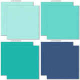 Fun in the Sun Cardstock, cardstock paper patterns 1 through 8 preview, showing 12x12 printed smooth cardstock for scrapbook page bases, photo mats, card making, die cutting, titles, borders, and layered paper projects. Buyer theme: Bright Tropical Printed Smooth Cardstock. Fun in the Sun Printed Smooth Cardstock in coordinating aqua, turquoise, navy, pink, coral, yellow and green tropical shades. Coordinating patterns include Tropical wildlife print, Sea turtle repeat, Flamingo repeat