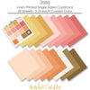Groovy Cardstock, papers spread out image, showing 12x12 printed smooth cardstock for scrapbook page bases, photo mats, card making, die cutting, titles, borders, and layered paper projects. Buyer theme: Warm Retro Printed Smooth Cardstock. Groovy Printed Smooth Cardstock in coordinating cream, yellow, peach, coral, pink, orange, tan and brown shades. Coordinating patterns include Polka dots and gingham, Wavy sunset stripes, Smiley flower repeats