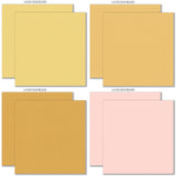 Groovy Cardstock, cardstock paper patterns 1 through 8 preview, showing 12x12 printed smooth cardstock for scrapbook page bases, photo mats, card making, die cutting, titles, borders, and layered paper projects. Buyer theme: Warm Retro Printed Smooth Cardstock. Groovy Printed Smooth Cardstock in coordinating cream, yellow, peach, coral, pink, orange, tan and brown shades. Coordinating patterns include Smiley flower repeats, Sunshine and summer word patterns, Cream and brown floral repeats