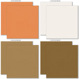 Groovy Cardstock, cardstock paper patterns 25 through 32 preview, showing 12x12 printed smooth cardstock for scrapbook page bases, photo mats, card making, die cutting, titles, borders, and layered paper projects. Buyer theme: Warm Retro Printed Smooth Cardstock. Groovy Printed Smooth Cardstock in coordinating cream, yellow, peach, coral, pink, orange, tan and brown shades. Coordinating patterns include Retro daisy prints, Coral and pink checkerboards, Warm 70s floral patterns