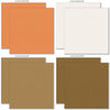 Groovy Cardstock, cardstock paper patterns 25 through 32 preview, showing 12x12 printed smooth cardstock for scrapbook page bases, photo mats, card making, die cutting, titles, borders, and layered paper projects. Buyer theme: Warm Retro Printed Smooth Cardstock. Groovy Printed Smooth Cardstock in coordinating cream, yellow, peach, coral, pink, orange, tan and brown shades. Coordinating patterns include Retro daisy prints, Coral and pink checkerboards, Warm 70s floral patterns