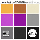 Happy Halloween Bundle, high resolution cover image, showing complete coordinated paper craft set with 12x12 papers, 6x6 papers, cardstock, die cuts, and stickers for layouts, cards, albums, journals, and keepsakes. Buyer theme: Complete Vintage Halloween Scrapbook Bundle. Happy Halloween complete scrapbook bundle with 12x12 paper, 6x6 paper, coordinating cardstock, stickers and die cuts