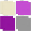 Happy Halloween Cardstock, cardstock paper patterns 25 through 32 preview, showing 12x12 printed smooth cardstock for scrapbook page bases, photo mats, card making, die cutting, titles, borders, and layered paper projects. Buyer theme: Vintage Halloween Printed Smooth Cardstock. Happy Halloween Printed Smooth Cardstock in coordinating gold, caramel, cream, purple, gray and black linen-look colors for Halloween paper crafting