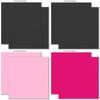 Happy Valentines Day Cardstock, cardstock paper patterns 17 through 24 preview, showing 12x12 printed smooth cardstock for scrapbook page bases, photo mats, card making, die cutting, titles, borders, and layered paper projects. Buyer theme: Pink Teal Gold Printed Smooth Cardstock. Happy Valentines Day Printed Smooth Cardstock in nine coordinating pink, aqua, teal, gold and charcoal linen-look colors
