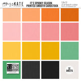 It's Spooky Season Bundle, high resolution cover image, showing complete coordinated paper craft set with 12x12 papers, 6x6 papers, cardstock, die cuts, and stickers for layouts, cards, albums, journals, and keepsakes. Buyer theme: Complete Halloween Scrapbook Craft Bundle. It's Spooky Season complete scrapbook bundle with 12x12 Double-Sided Paper, 6x6 Double-Sided Paper, Linen Printed Smooth Cardstock, Die Cuts and one Sticker Sheet