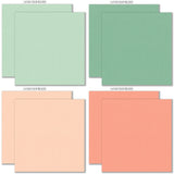 Life is Good Cardstock, cardstock paper patterns 9 through 16 preview, showing 12x12 printed smooth cardstock for scrapbook page bases, photo mats, card making, die cutting, titles, borders, and layered paper projects. Buyer theme: Soft Pastel Printed Smooth Cardstock. Life is Good Printed Smooth Cardstock in coordinating cream, yellow, peach, coral, aqua, mint, sage and teal shades. Color palette includes Coral, peach and terracotta, Buttercream and golden yellow, Sage and spring olive