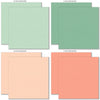 Life is Good Cardstock, cardstock paper patterns 9 through 16 preview, showing 12x12 printed smooth cardstock for scrapbook page bases, photo mats, card making, die cutting, titles, borders, and layered paper projects. Buyer theme: Soft Pastel Printed Smooth Cardstock. Life is Good Printed Smooth Cardstock in coordinating cream, yellow, peach, coral, aqua, mint, sage and teal shades. Color palette includes Coral, peach and terracotta, Buttercream and golden yellow, Sage and spring olive