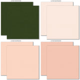 Love Lives Here Cardstock, cardstock paper patterns 25 through 32 preview, showing 12x12 printed smooth cardstock for scrapbook page bases, photo mats, card making, die cutting, titles, borders, and layered paper projects. Buyer theme: Warm Floral Printed Smooth Cardstock. Love Lives Here Printed Smooth Cardstock in coordinating blush, coral, buttercream, yellow, ivory, olive, garden green and deep forest tones. Designed for Family scrapbook layouts, Home memory albums, Relationship keepsakes